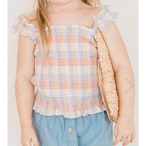 Pink Lily Rhythmic Tune Multi Pastel Plaid Smocked Blouse 2T NWT